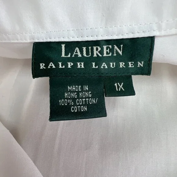 Ralph Lauren Size 1X Western Yoke Cowgirl Shirt Pearl Snap White Cotton Cowboy - Picture 9 of 10